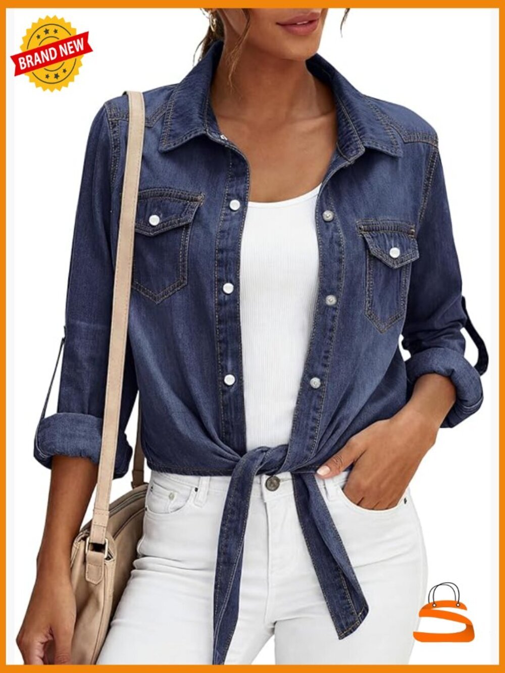 Long Sleeve Button Down Denim Shirt Crop Top Cardigan